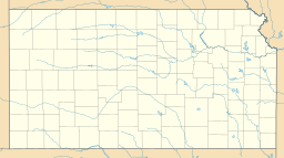 A map of Kansas, USA, with a mark indicating the location of Cheyenne Bottoms