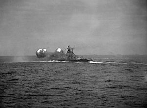 USS Alabama (BB-60) fires guns 1943