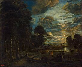 Aert van der Neer - Night Landscape with a River - WGA16489