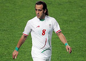 Ali Karimi of Iran wears symbolic green wrist bands before the 2010 FIFA World Cup Asian Qualifiers match between Iran and South Korea at Seoul World Cup Stadium