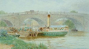 Arrival of steamer at the old Kew Bridge (undated) by Lewis Pinhorn Wood