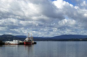 Canadian Coast Guard vessel moored in North Saanich, Vancouver Island, British Columbia