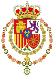 Coat of Arms of Spanish Monarch-Variant as Grand Master of the Order of Saint Ferdinand.svg