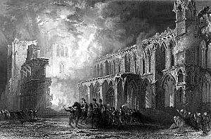 Destruction of Elgin Cathedral by Thomas Allom