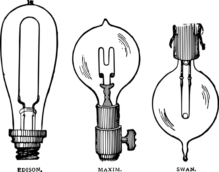 Edison, Maxim, and Swan bulbs
