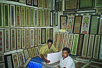 Framed Madhubani art in a shop