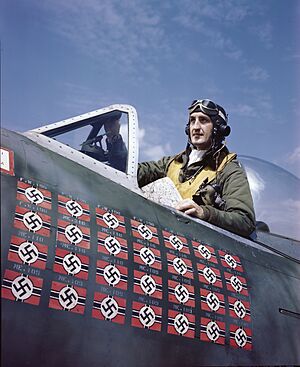Francis S. Gabreski in cockpit of his P-47 Thunderbolt, July 1944 (342-C-K2170)