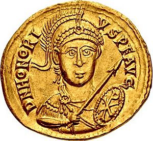 Front facing coin of Honorius (obverse)