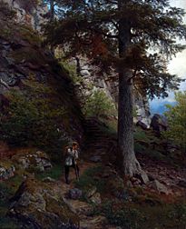 Hans Gude - Hvile på stien (1878)