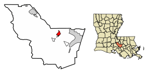 Location of Plaquemine in Iberville Parish, Louisiana