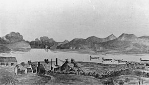 Ihumatao Mission Station opposite Manukau Heads (1855) (cropped)