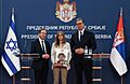 Isaac Herzog, President of Israel, President of Serbia, Aleksandar Vučić, and Idit Ohel, the mother of the abductee to Gaza, Alon Ohel