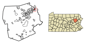 Location of Avoca in Luzerne County, Pennsylvania.