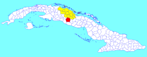 Manicaragua municipality (red) within  Villa Clara Province (yellow) and Cuba
