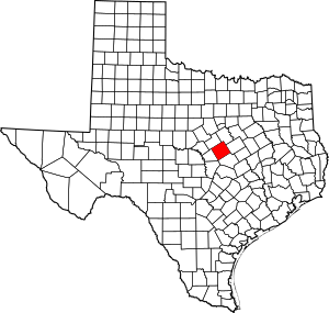 Map of Texas highlighting Coryell County
