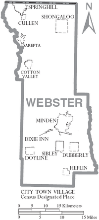 Map of Webster Parish Louisiana With Municipal Labels