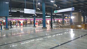 Metro in Botanical Garden station of the Magenta line network of Delhi Metro