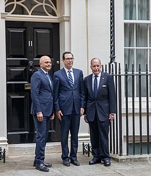 Mnuchin, Kudlow and Javid at 11 Downing Street