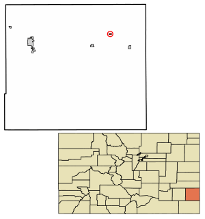 Location of the Town of Hartman in Prowers County, Colorado.