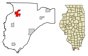 Location of Ullin in Pulaski County, Illinois.