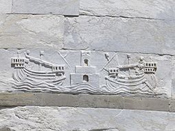 Ships on the wall of the leaning tower of Pisa.jpg