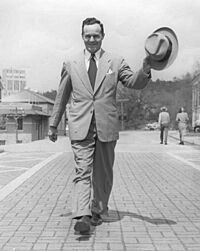 Sid McMath, hat in hand, Hot Springs Arkansas, 1948