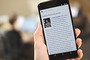 Wikipedia homepage on a large Android phone, 2015-04-16