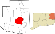 Brooklyn's location within Windham County and Connecticut