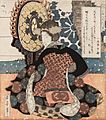 Yashima Gakutei - A woman playing a large suspended drum (tsuridaiko) A set of five prints for the Hisakataya poetry c... - Google Art Project