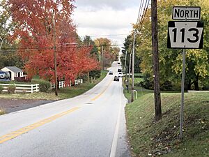 2022-10-25 13 47 56 View north along Pennsylvania State Route 113 (Third Avenue) at Bronson Circle in Trappe, Montgomery County, Pennsylvania