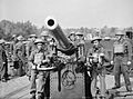 A 3-inch gun crew of 303rd Battery, 99th Anti-Aircraft Regiment, Royal Artillery, at Hayes Common in Kent, May 1940. H1387