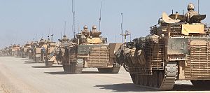 A convoy of Warrior infantry fighting vehicles (IFVs) patrolling near Musa Qala, Afghanistan. MOD 45149486