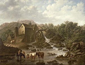 Charles Towne - River scene with overshot mill 1833