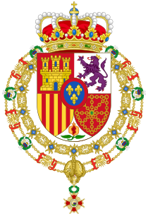 Coat of Arms of Spanish Monarch-Variant as Grand Master of the Order of Isabella the Catholic.svg