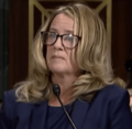 Dr Christine Blasey Ford during exchange with US Senator Dick Durbin 19 (cropped namecard)
