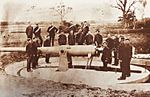 Fort Lytton 6inch Armstrong Disappearing Gun in Firing Position c1900