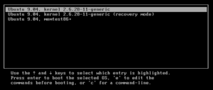 GRUB v1.5 Screenshot, Ubuntu 9.04