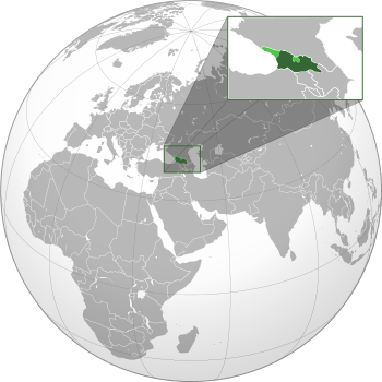 Areas under Georgian control shown in dark green; claimed but uncontrolled areas shown in light green
