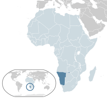 Location of Namibia (Dark Blue) in the African Union (Light Blue)