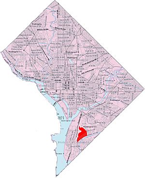 Map of Washington, D.C., with the Congress Heights neighborhood highlighted in red