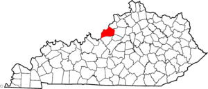 Map of Kentucky highlighting Jefferson County