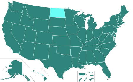 Map of states and territories in the United States the require voter registration to vote