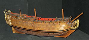 Model of the hull a 90 ship following the design of the 1706 Establishment.jpg