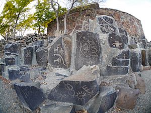 Petroglyphs on display at Ginkgo Petrified Forest State Park, Washington