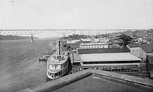 Poughkeepsie Bridge and ferry landing, circa 1897