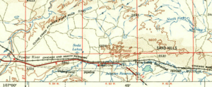 Segment of 1958 USGS map showing, from left to right, Powder River, Natrona, and Bucknum.
