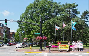 Protesters on the corner of Tappan Square