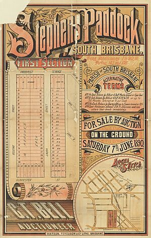 Real estate map of Stephens Paddock Estate (first section), South Brisbane, 1890 (25793072494)