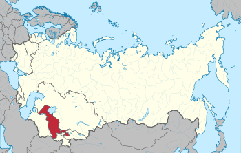 Location of Uzbekistan (red) within the Soviet Union