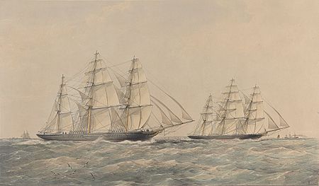 The Great China Race. The Clipper Ships Taeping & Ariel passing the Lizard Sept 6th 1866 on their homeward voyage from Foo-Chow-Foo PAH8572 S4144 (cropped)